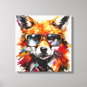 Pop Art Abstract Animal Fox Sunglasses Portrait Canvas Print