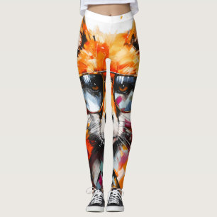 Pop Art Abstract Animal Fox Sunglasses Portrait Leggings