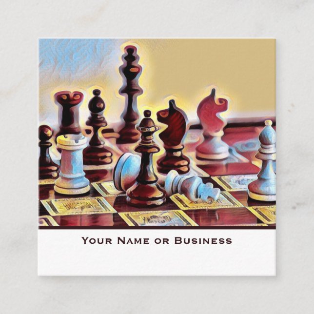 Pop Art Abstract Chess Pieces Coach Club Square Business Card (Front)