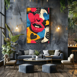 Pop Art Abstract: Lips and Hearts Photo Print