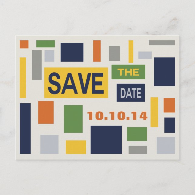 Pop Art Abstract Save The Date Postcard - Blue (Front)