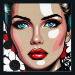 Pop Art Ai Comic Book Woman's Face<br><div class="desc">Comic book style pop art woman with glass like face. Red,  white and black floral background.</div>