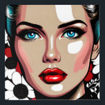 Pop Art Ai Comic Book Woman's Face<br><div class="desc">Comic book style pop art woman with glass like face. Red, white and black floral background.</div>