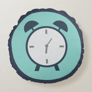 Pop Art Alarm Clock Blue Round Pillow
