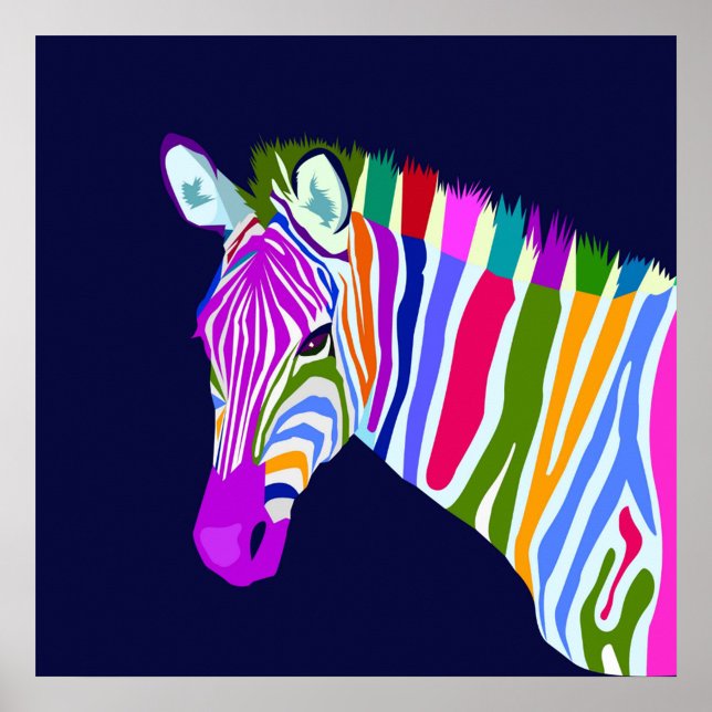 Pop Art Animal Poster (A digital art illustration of a zebra head, set against a dark blue background.)