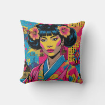 Pop Art Asian Woman in Floral Kimono