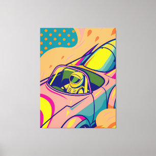 Pop Art Astronaut Driving Rocket Car Canvas Print