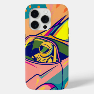 Pop Art Astronaut Driving Rocket Car iPhone 15 Pro Case