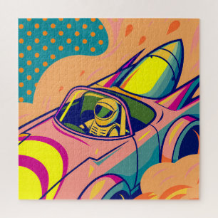 Pop Art Astronaut Driving Rocket Car Jigsaw Puzzle