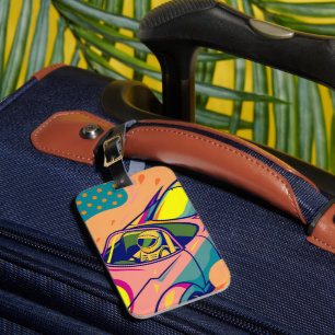Pop Art Astronaut Driving Rocket Car Luggage Tag
