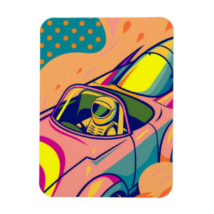 Pop Art Astronaut Driving Rocket Car Magnet