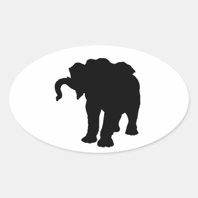 Pop Art Baby Elephant Silhouette Oval Sticker (Front)