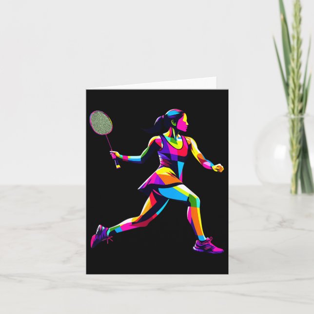 Pop Art Badminton Player Shuttle Women Badmintoner Card (Front)