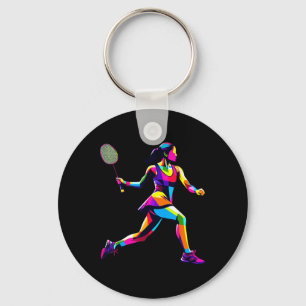 Pop Art Badminton Player Shuttle Women Badmintoner Keychain