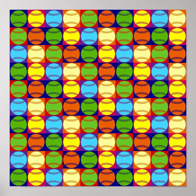 Pop Art Baseballs Pattern Poster (Front)