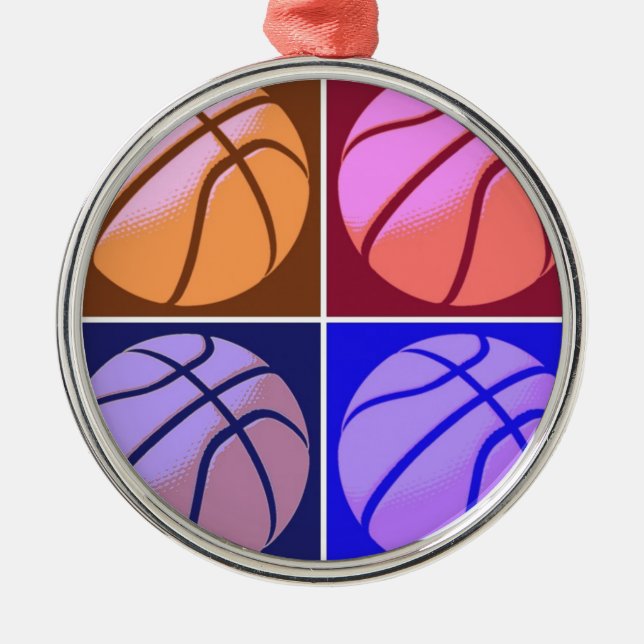 Pop Art Basketball Metal Ornament (Front)
