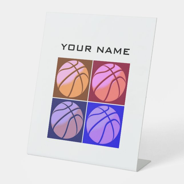 Pop Art Basketball Your Name Pedestal Sign (Front)