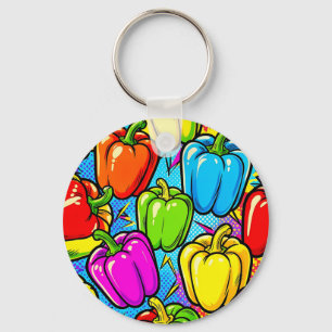 Pop Art Bell Peppers Pattern Keychain