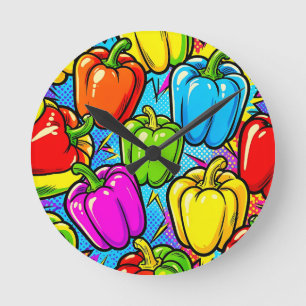 Pop Art Bell Peppers Pattern Round Clock