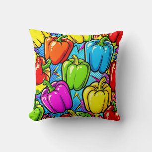 Pop Art Bell Peppers Pattern Throw Pillow
