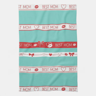 Pop Art BEST MOM Stripe – Bold Retro Love (2) Kitchen Towel