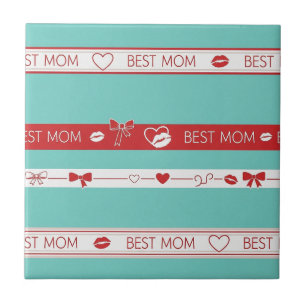 Pop Art BEST MOM Stripe – Bold Retro Love (2) Tile
