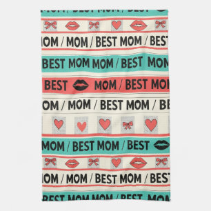 Pop Art BEST MOM Stripe – Bold Retro Love (5) Kitchen Towel