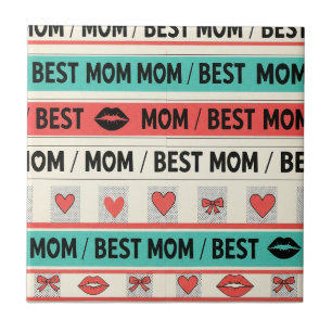 Pop Art BEST MOM Stripe – Bold Retro Love (5) Tile