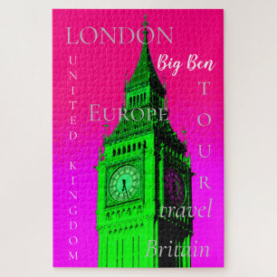 Pop Art Big Ben London Travel Pink Green Jigsaw Puzzle