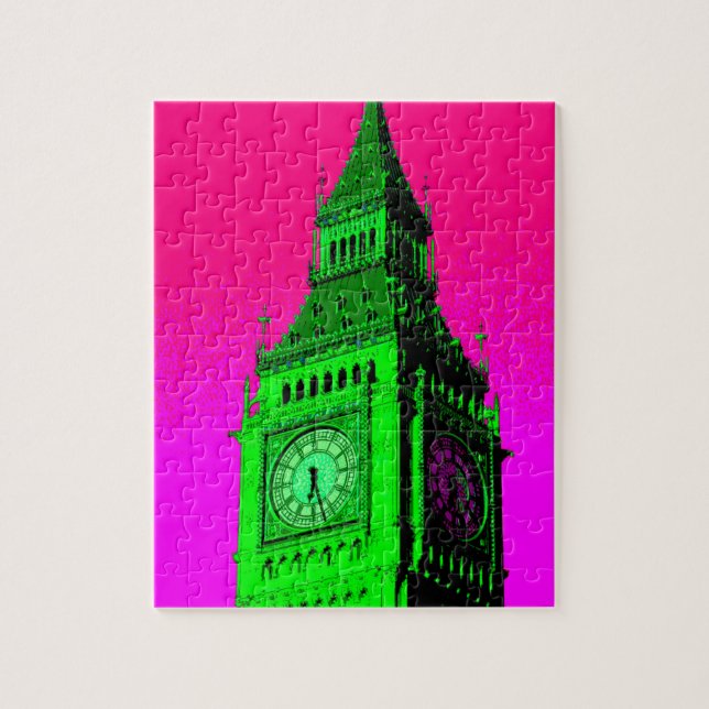 Pop Art Big Ben London Travel Pink Green Jigsaw Puzzle (Vertical)