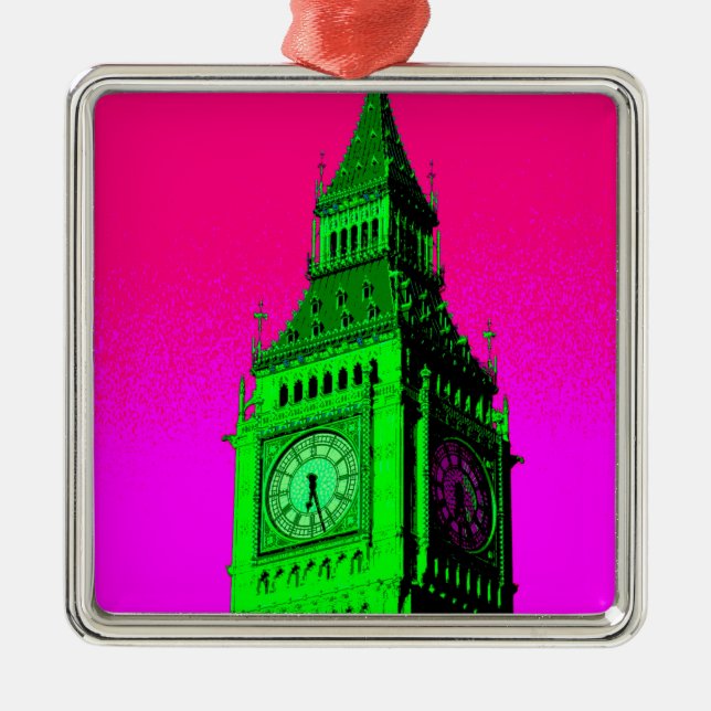 Pop Art Big Ben London Travel Pink Green Metal Ornament (Front)