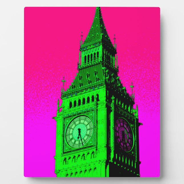 Pop Art Big Ben London Travel Pink Green Plaque (Front)