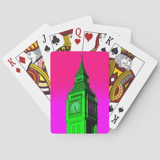 Pop Art Big Ben London Travel Pink Green Playing Cards (Back)
