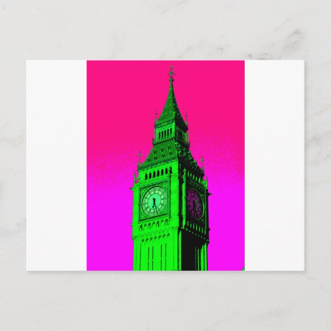 Pop Art Big Ben London Travel Pink Green Postcard (Front)