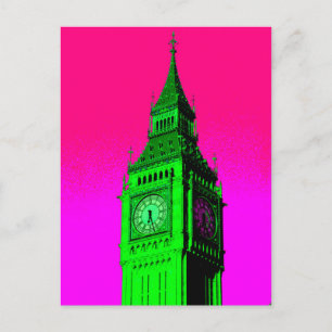 Pop Art Big Ben London Travel Pink Green Postcard