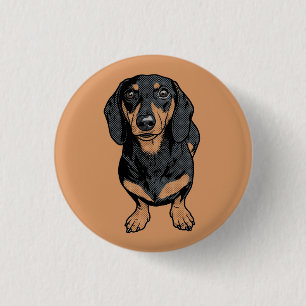 Pop Art Black and Tan Dachshund Dog Comic Graphic 1 Inch Round Button