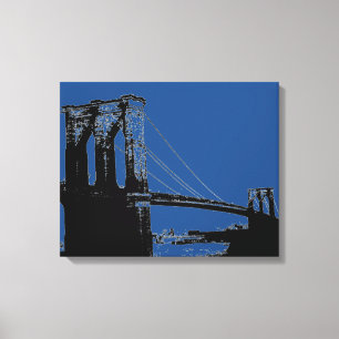 Pop Art Black & Blue Brooklyn Bridge Canvas Print