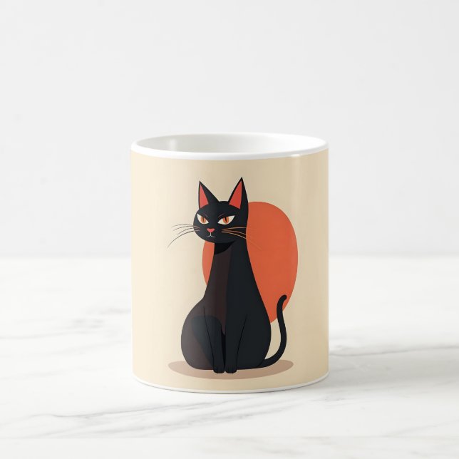 Pop Art Black Cat Orange Sun Coffee Mug (Center)
