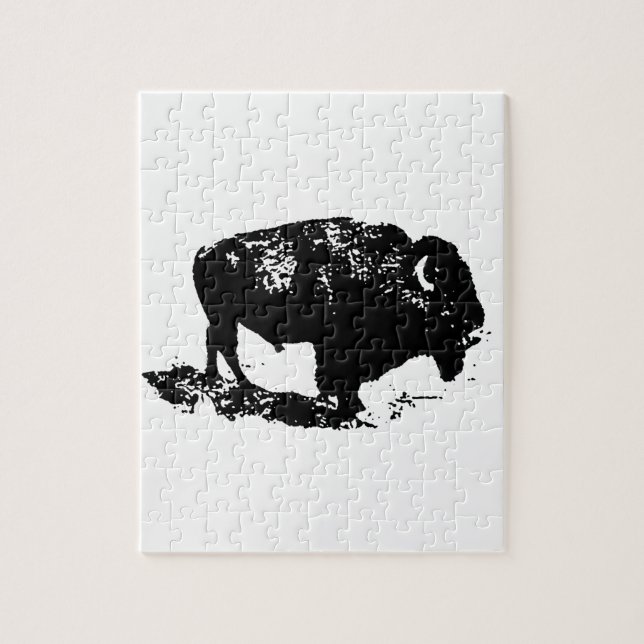 Pop Art Black White Buffalo Bison Silhouette Jigsaw Puzzle (Vertical)