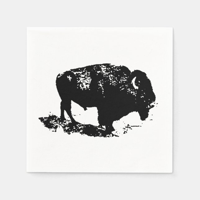 Pop Art Black White Buffalo Bison Silhouette Napkin (Front)