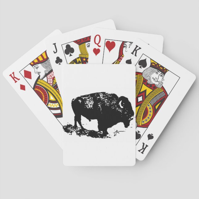 Pop Art Black White Buffalo Bison Silhouette Playing Cards (Back)