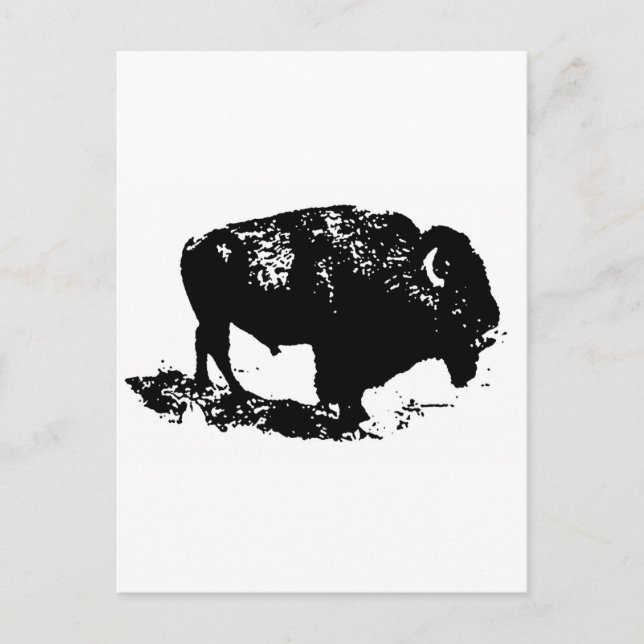 Pop Art Black White Buffalo Bison Silhouette Postcard (Front)