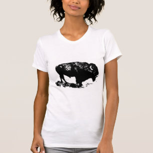 Pop Art Black White Buffalo Bison Silhouette T-Shirt