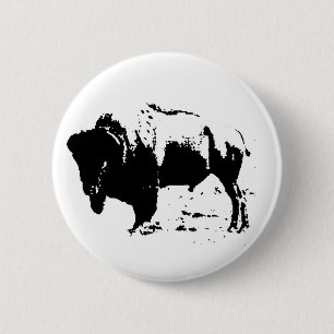 Pop Art Black & White Buffalo Silhouette Button
