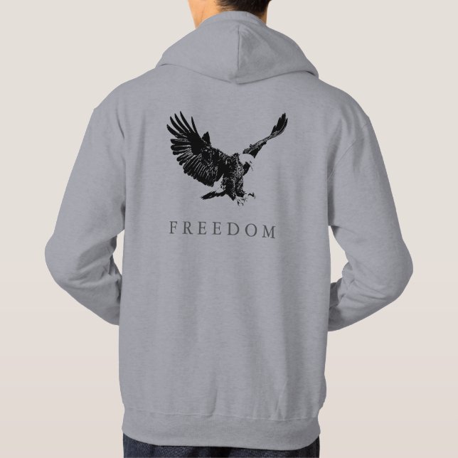 Pop Art Black White Freedom Eagle Landing Hoodie (Back)