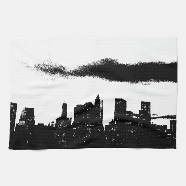 Pop Art Black White NYC New York City Kitchen Towel (Horizontal)