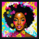 Pop Art Black Woman Multicolor Acrylic Print<br><div class="desc">This unique artwork features a beautiful black woman with natural afro hair in a vibrant pop art portrait with colourful flowers and a multicolor abstract background. A hint of the 70s aesthetic with bold,  bright colours,  this melanin beauty art can brighten any place!</div>