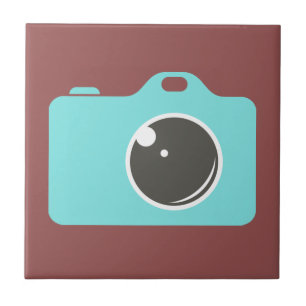 Pop Art Blue Camera Burgundy Tile