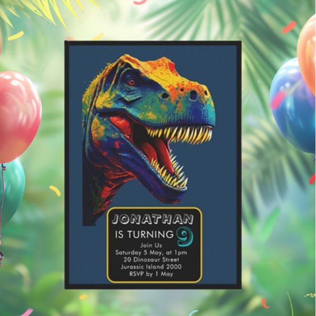  Pop Art Blue Dinosaur birthday Invitation (elebrate your little one's special day with a vibrant Pop Art Blue Dinosaur birthday invitation! )