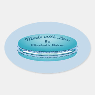 Pop Art Blue Macaron Cookie Personalized Oval Sticker
